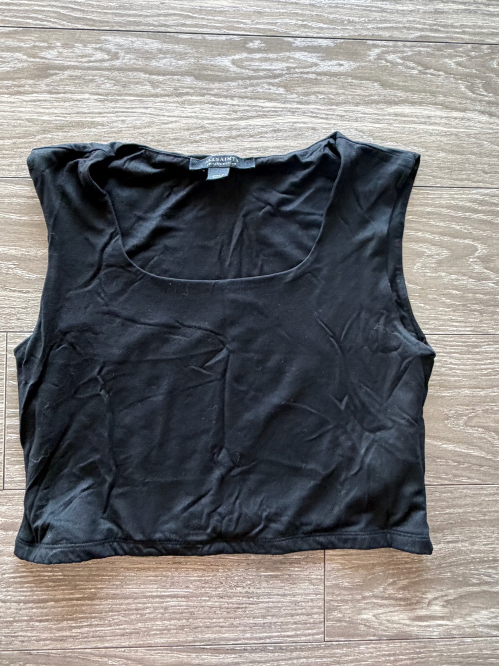 All Saints Black Scoop Neck Crop Tank